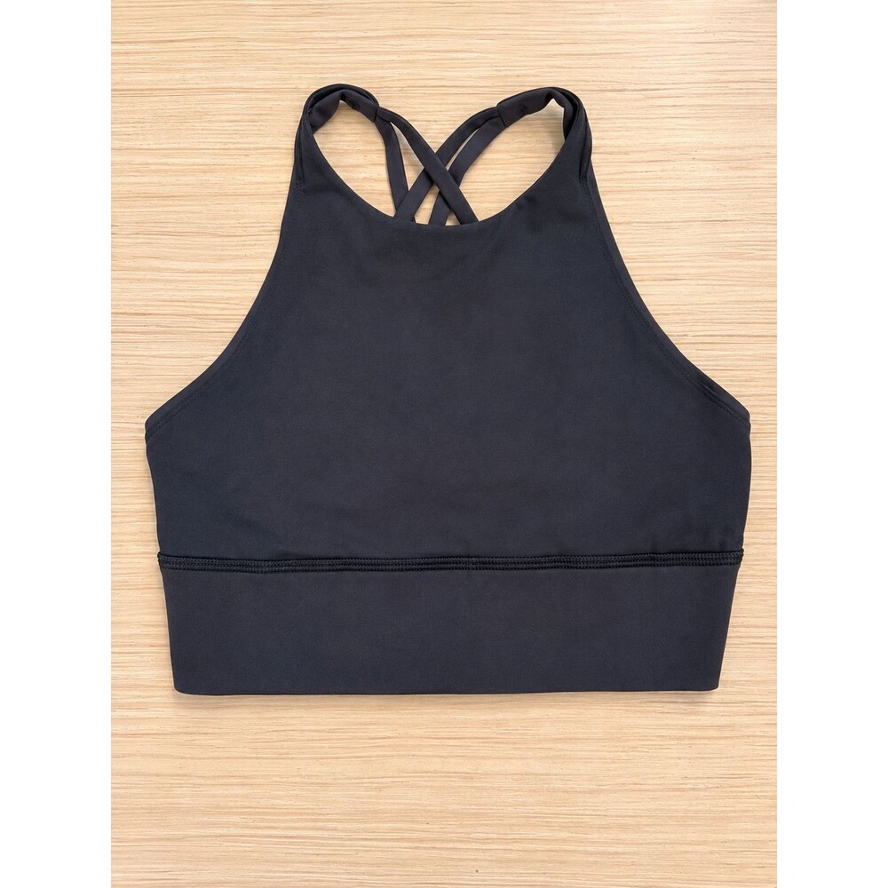Lululemon Black High Neck Longline Sports Bra Strappy Cross Back Size Unknown